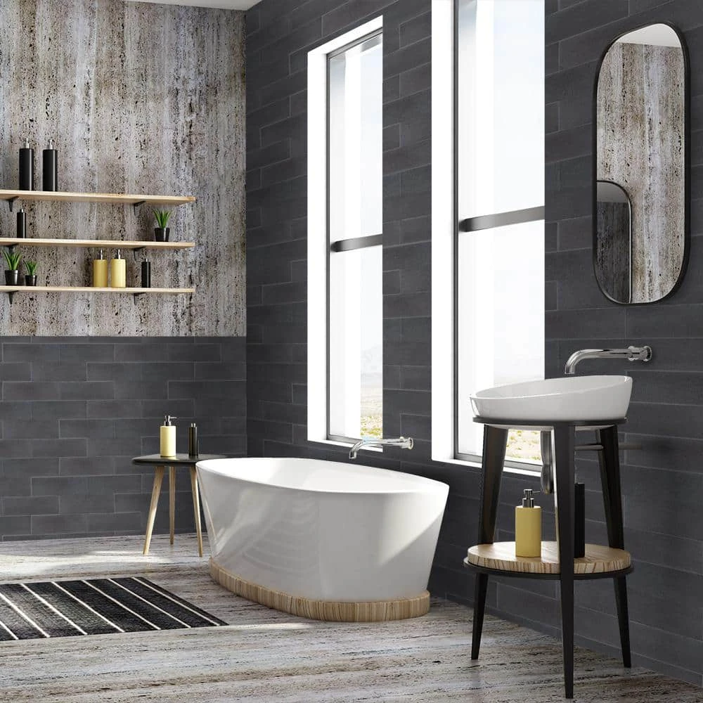 Basalt Gray 4 in. x 12 in. Honed Basalt Wall and Floor Tile (1 sq. ft./Pack) by Jeffrey Court 4 Basalt Gray 4 in. x 12 in. Honed Basalt Wall and Floor Tile (1 sq. ft./Pack) by Jeffrey Court - Image 2