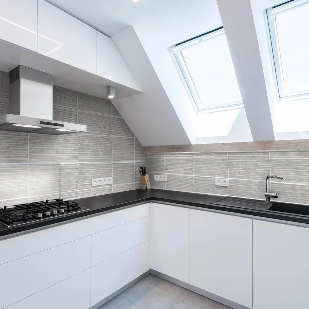 Rhythmic Gray 12 in. x 24 in. Subway Glossy Ceramic Wall Tile (11.625 sq. ft./Case) by Jeffrey Court 4 Rhythmic Gray 12 in. x 24 in. Subway Glossy Ceramic Wall Tile (11.625 sq. ft./Case) by Jeffrey Court - Image 2