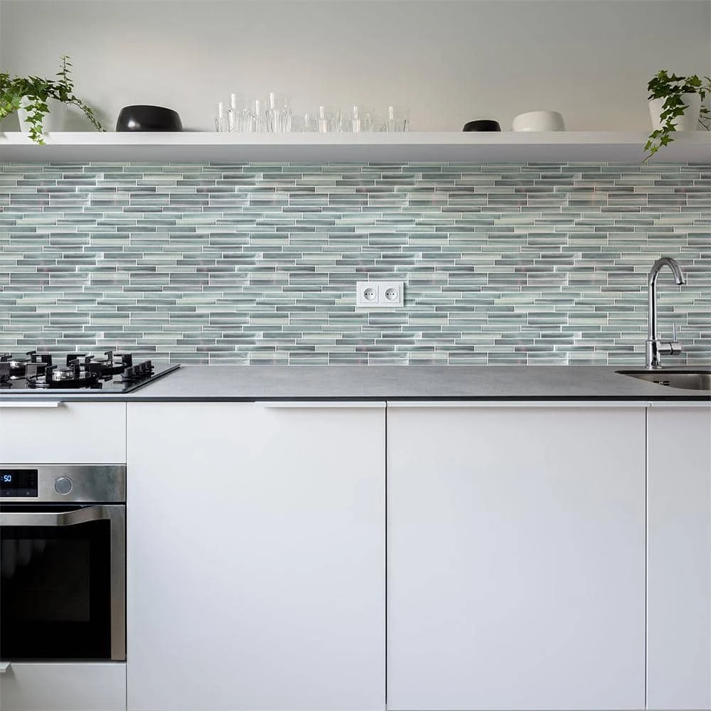 Illusion Haze Gray 11.625 in. x 11.625 in. Interlocking Gloss Glass Mosaic Tile (14.07 sq. ft./Case) by Jeffrey Court 4 Illusion Haze Gray 11.625 in. x 11.625 in. Interlocking Gloss Glass Mosaic Tile (14.07 sq. ft./Case) by Jeffrey Court - Image 2