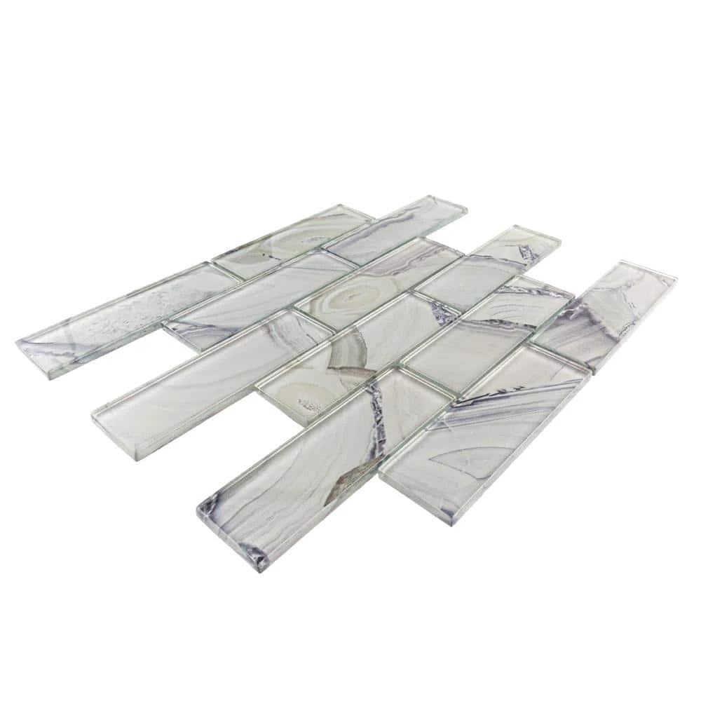 Geode Brick Gray 11.625 in. x 11.25 in. Interlocking Glossy Glass Mosaic Tile (0.908 sq. ft./Each) by Jeffrey Court 5 Geode Brick Gray 11.625 in. x 11.25 in. Interlocking Glossy Glass Mosaic Tile (0.908 sq. ft./Each) by Jeffrey Court - Image 3