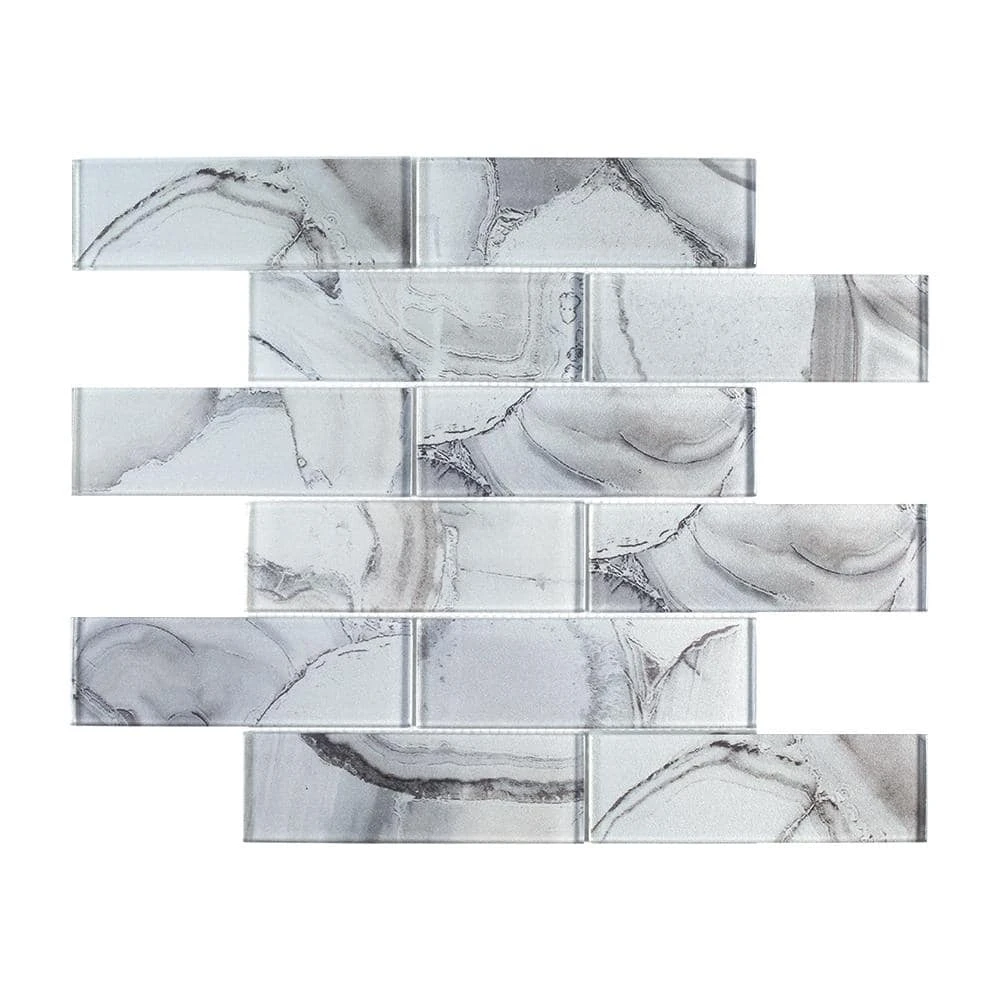 Geode Brick Gray 11.625 in. x 11.25 in. Interlocking Glossy Glass Mosaic Tile (0.908 sq. ft./Each) by Jeffrey Court 3 Geode Brick Gray 11.625 in. x 11.25 in. Interlocking Glossy Glass Mosaic Tile (0.908 sq. ft./Each) by Jeffrey Court
