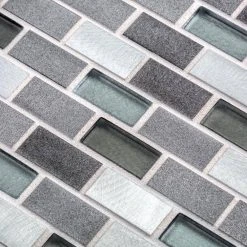 Stealth Grey 11.875 in. x 11.25 in. Interlocking Gloss Glass/Matte Metal Wall Mosaic Tile (9.27 sq. ft./Case) by Jeffrey Court -Tile Elegant Shop gray jeffrey court glass tile 99588 1d 1000