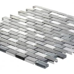 Stealth Grey 11.875 in. x 11.25 in. Interlocking Gloss Glass/Matte Metal Wall Mosaic Tile (9.27 sq. ft./Case) by Jeffrey Court -Tile Elegant Shop gray jeffrey court glass tile 99588 40 1000