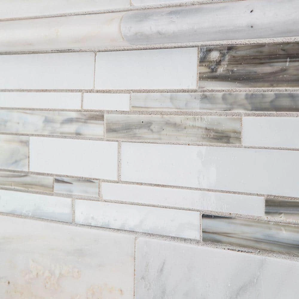 Coastal Skies Grey 11.875 in. x 11.75 in. Interlocking Glossy Glass Mosaic Tile (0.968 sq. ft./Each) by Jeffrey Court 5 Coastal Skies Grey 11.875 in. x 11.75 in. Interlocking Glossy Glass Mosaic Tile (0.968 sq. ft./Each) by Jeffrey Court - Image 3