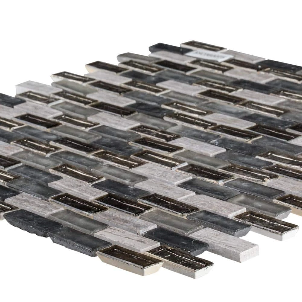 Coal Mine Gray 11.5 in. x 11.625 in. Interlocking Mixed Glass and Stone Mosaic Tile (14.99 sq. ft./Case) by Jeffrey Court 5 Coal Mine Gray 11.5 in. x 11.625 in. Interlocking Mixed Glass and Stone Mosaic Tile (14.99 sq. ft./Case) by Jeffrey Court - Image 3