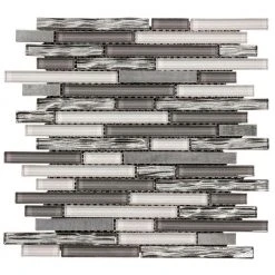 Waves of Grey/Silver 11.875 in. x 11.375 in. Interlocking Glossy Glass/Metal Mosaic Tile (0.938 sq. ft./Each) by Jeffrey Court