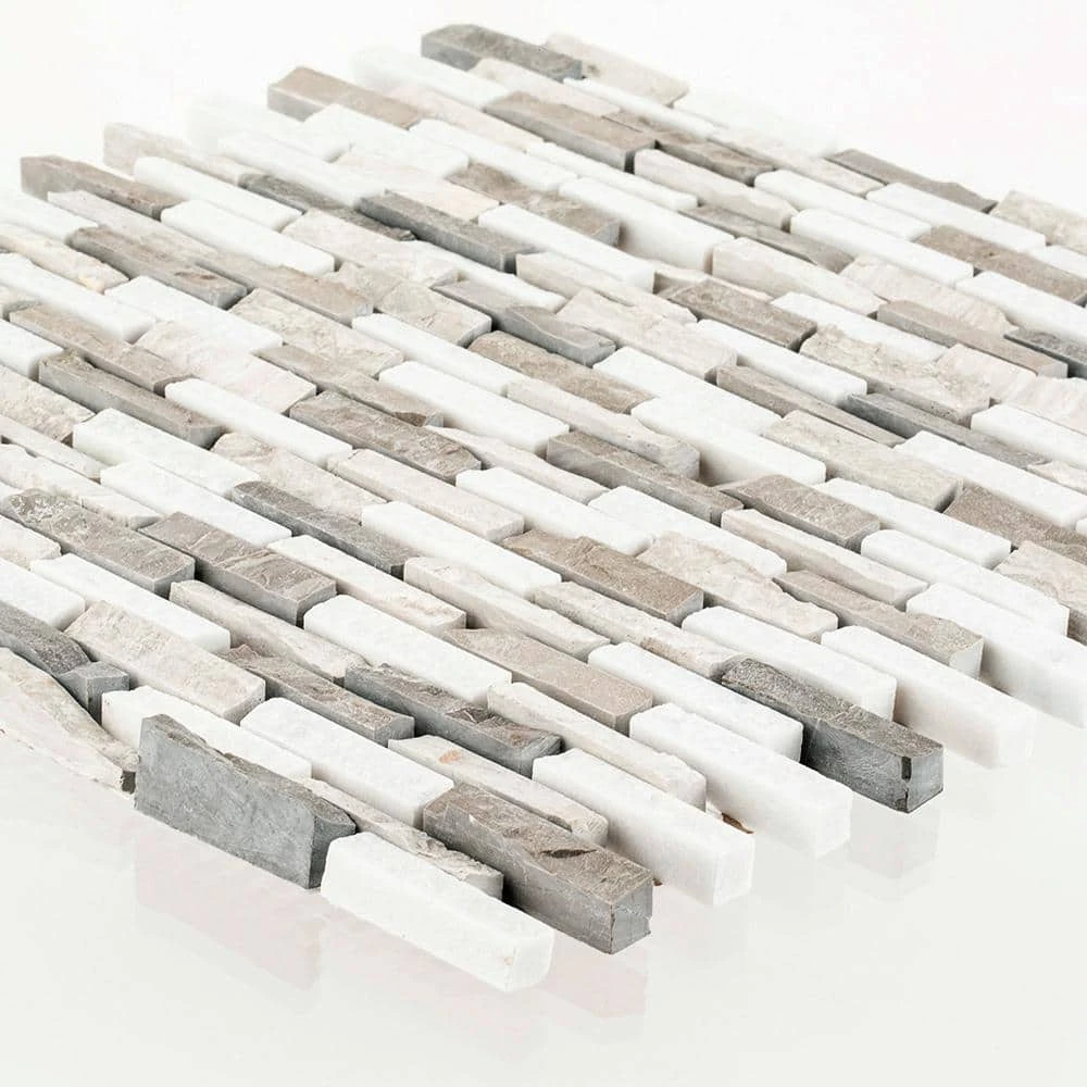 Whispering Cliffs Gray 11.125 in. x 12.25 in. Interlocking Mixed Limestone and Marble Mosaic Tile (9.46 sq. ft./Case) by Jeffrey Court 5 Whispering Cliffs Gray 11.125 in. x 12.25 in. Interlocking Mixed Limestone and Marble Mosaic Tile (9.46 sq. ft./Case) by Jeffrey Court - Image 3