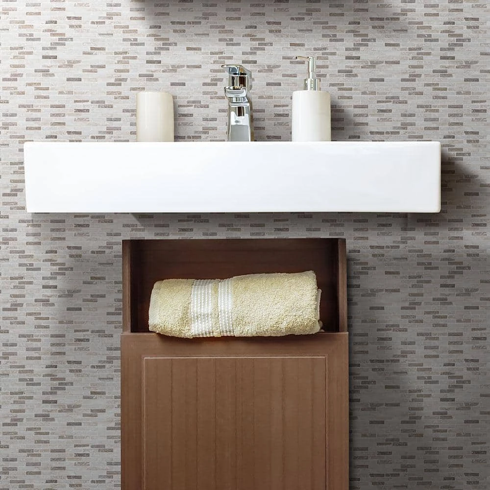 Whispering Cliffs Gray 11.125 in. x 12.25 in. Interlocking Mixed Limestone and Marble Mosaic Tile (9.46 sq. ft./Case) by Jeffrey Court 4 Whispering Cliffs Gray 11.125 in. x 12.25 in. Interlocking Mixed Limestone and Marble Mosaic Tile (9.46 sq. ft./Case) by Jeffrey Court - Image 2