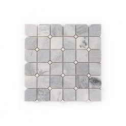 Fortune Grey 11.625 in. x 11.625 in. Polished White/Grey Squares Marble Wall/Floor Mosaic Tile (9.38 sq. ft./Case) by Jeffrey Court