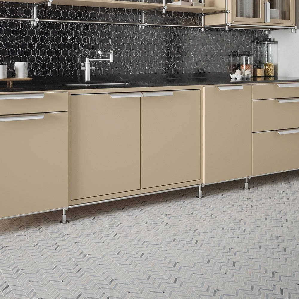 Jetwing White/Grey 10.75 in. x 11.875 in. Chevron Polished White/Grey Marble Wall/Floor Mosaic Tile (8.86 sq. ft./Case) by Jeffrey Court 9 Jetwing White/Grey 10.75 in. x 11.875 in. Chevron Polished White/Grey Marble Wall/Floor Mosaic Tile (8.86 sq. ft./Case) by Jeffrey Court - Image 7