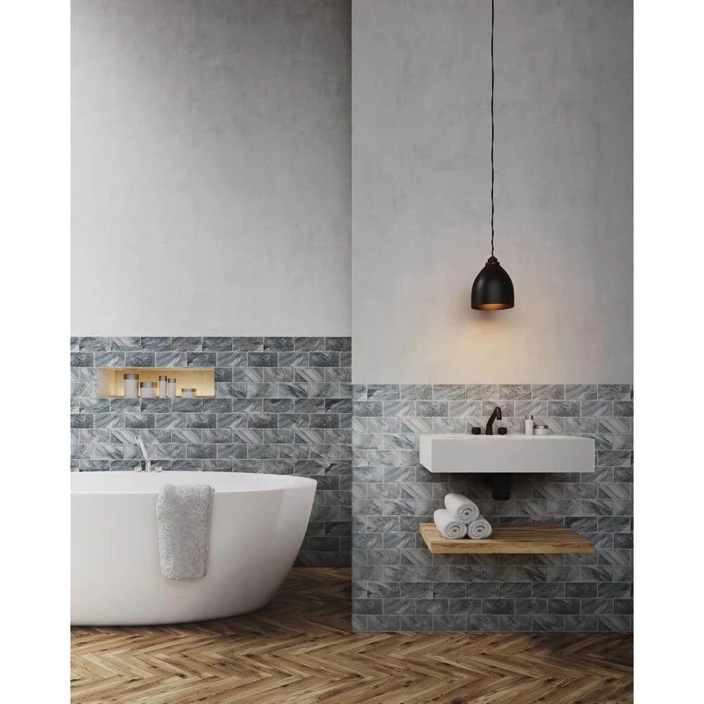 Bardiglio Gray 3 in. x 6 in. Polished Marble Wall and Floor Tile (10 sq. ft./Case) by Jeffrey Court 4 Bardiglio Gray 3 in. x 6 in. Polished Marble Wall and Floor Tile (10 sq. ft./Case) by Jeffrey Court - Image 2