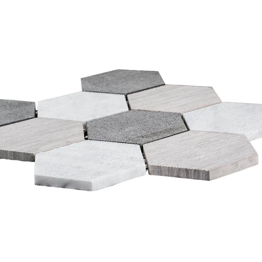 Tread Gray 12 in. x 10.5 in. Hexagon Textured Marble Wall and Floor Mosaic Tile (8.75 sq. ft./Case) by Jeffrey Court 5 Tread Gray 12 in. x 10.5 in. Hexagon Textured Marble Wall and Floor Mosaic Tile (8.75 sq. ft./Case) by Jeffrey Court - Image 3