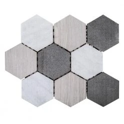 Tread Gray 12 in. x 10.5 in. Hexagon Textured Marble Wall and Floor Mosaic Tile (8.75 sq. ft./Case) by Jeffrey Court