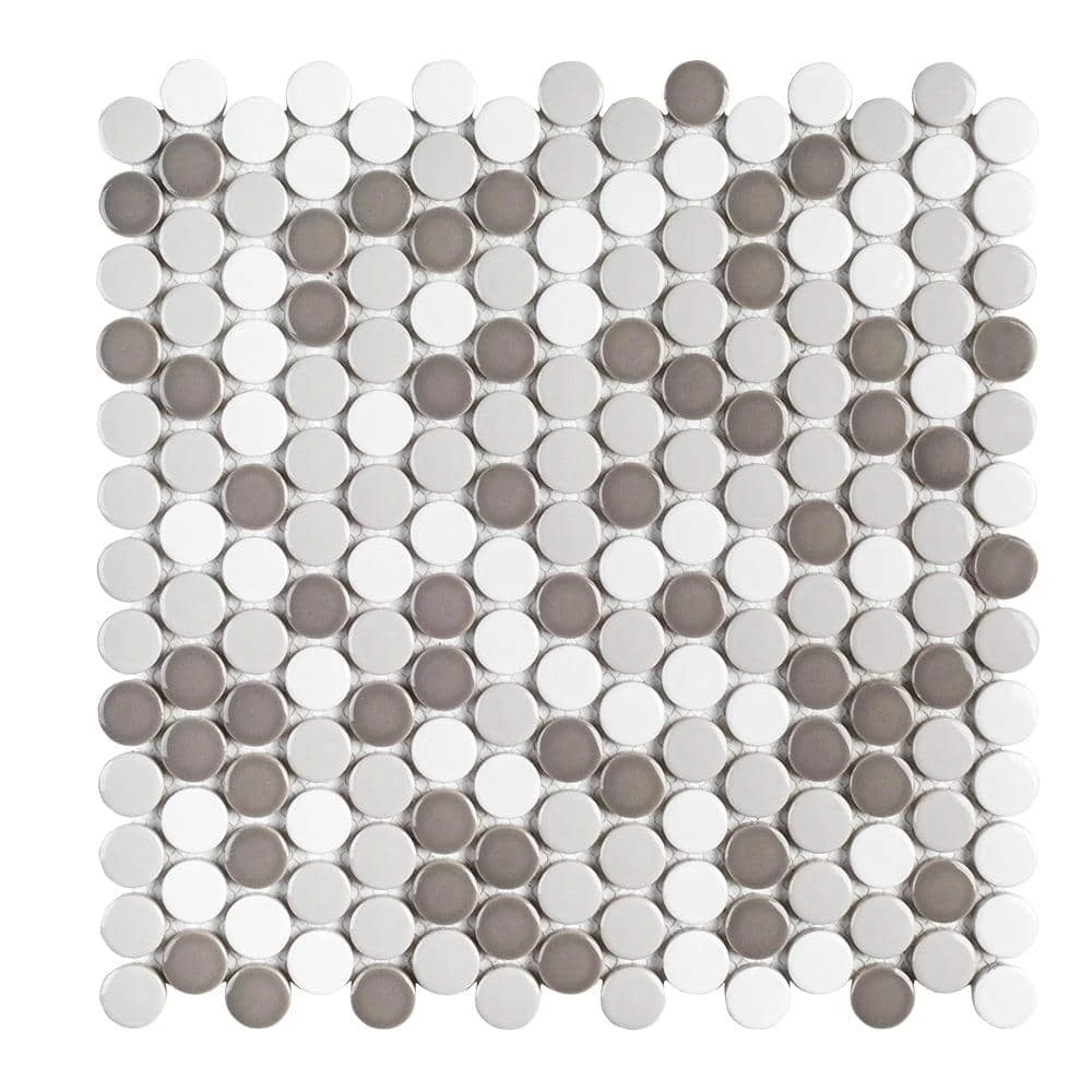 Carousel Gray 10.63 in. x 10.75 in. Penny Round Glossy Porcelain Wall and Floor Mosaic Tile (11.90 sq. ft./Case) by Jeffrey Court 3 Carousel Gray 10.63 in. x 10.75 in. Penny Round Glossy Porcelain Wall and Floor Mosaic Tile (11.90 sq. ft./Case) by Jeffrey Court