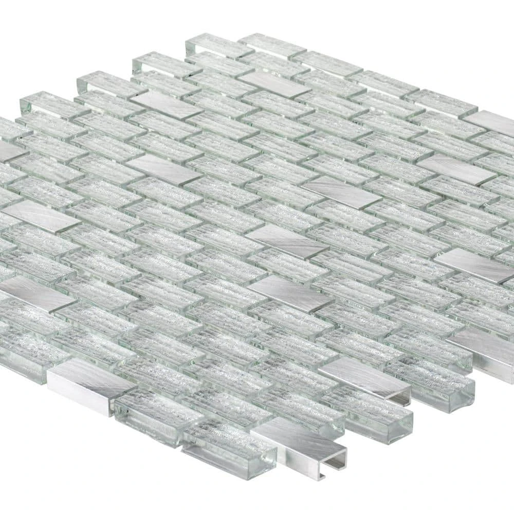 Crystal Ice Metallic 11.875 in. x 11.875 in. Interlocking Mixed Glass and Metal Mosaic Tile (9.79 sq. ft./Case) by Jeffrey Court 5 Crystal Ice Metallic 11.875 in. x 11.875 in. Interlocking Mixed Glass and Metal Mosaic Tile (9.79 sq. ft./Case) by Jeffrey Court - Image 3