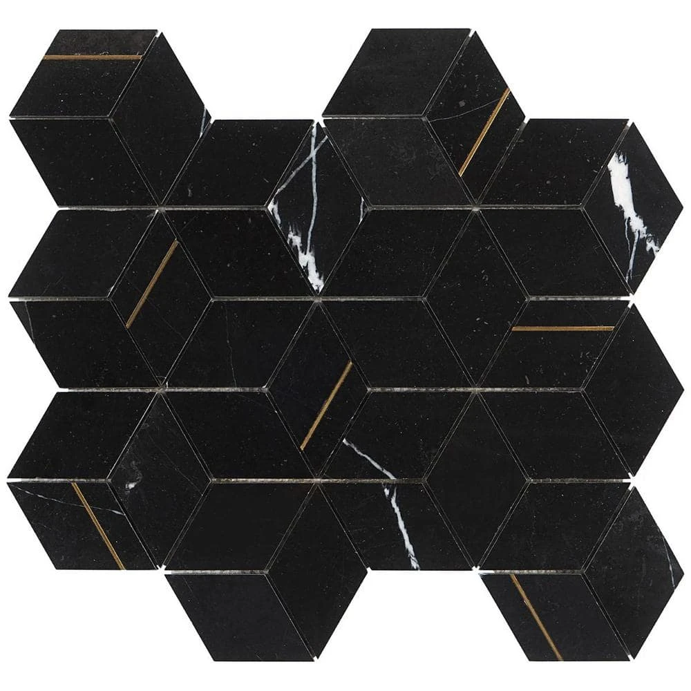 Utopia Nero 13.58 in. x 11.73 in. Polished Marble and Brass Wall Mosaic Tile (1.11 sq. ft./Each) by Ivy Hill Tile 7 Utopia Nero 13.58 in. x 11.73 in. Polished Marble and Brass Wall Mosaic Tile (1.11 sq. ft./Each) by Ivy Hill Tile - Image 5