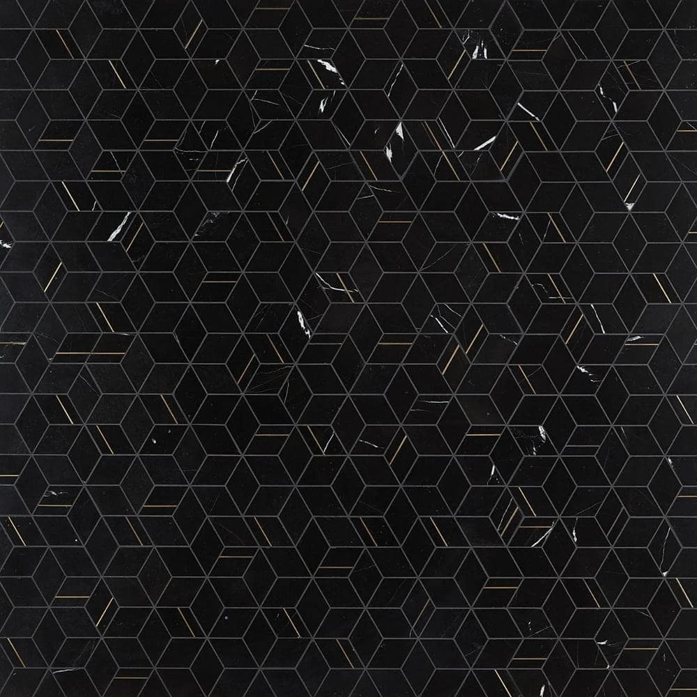 Utopia Nero 13.58 in. x 11.73 in. Polished Marble and Brass Wall Mosaic Tile (1.11 sq. ft./Each) by Ivy Hill Tile 5 Utopia Nero 13.58 in. x 11.73 in. Polished Marble and Brass Wall Mosaic Tile (1.11 sq. ft./Each) by Ivy Hill Tile - Image 3