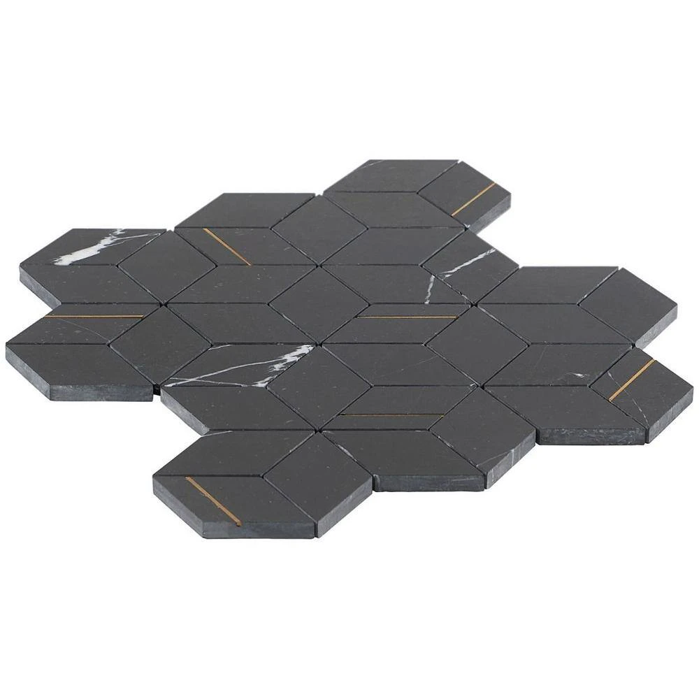 Utopia Nero 13.58 in. x 11.73 in. Polished Marble and Brass Wall Mosaic Tile (1.11 sq. ft./Each) by Ivy Hill Tile 9 Utopia Nero 13.58 in. x 11.73 in. Polished Marble and Brass Wall Mosaic Tile (1.11 sq. ft./Each) by Ivy Hill Tile - Image 7