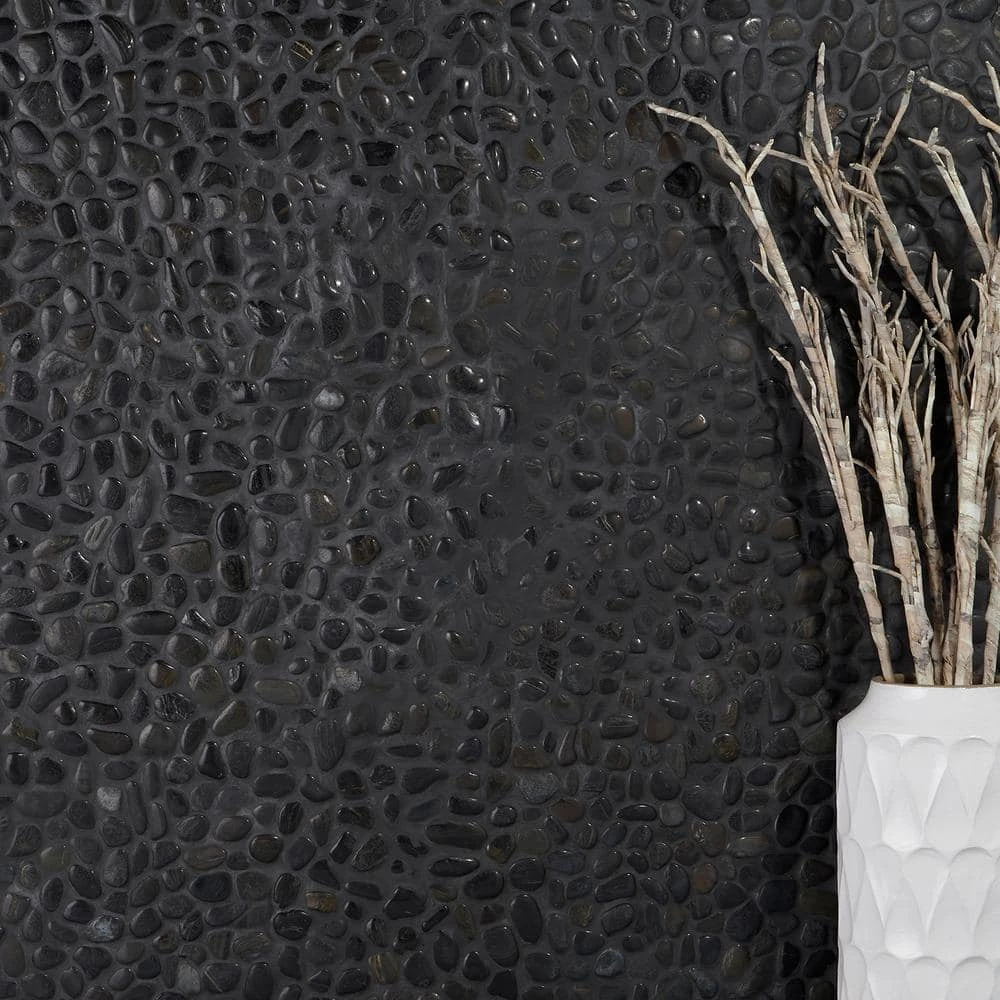 3D Pebble Rock Jet Black 12 in. x 12 in. x 10 mm Marble Mosaic Floor and Wall Tile by Ivy Hill Tile 6 3D Pebble Rock Jet Black 12 in. x 12 in. x 10 mm Marble Mosaic Floor and Wall Tile by Ivy Hill Tile - Image 4