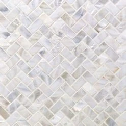 Pacific White Herringbone 11.81 in. x 11.81 in. Pearl Shell Mosaic Tile by Ivy Hill Tile