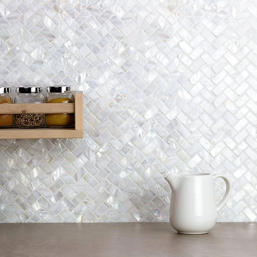 Pacific White Herringbone 11.81 in. x 11.81 in. Pearl Shell Mosaic Tile by Ivy Hill Tile 4 Pacific White Herringbone 11.81 in. x 11.81 in. Pearl Shell Mosaic Tile by Ivy Hill Tile - Image 2