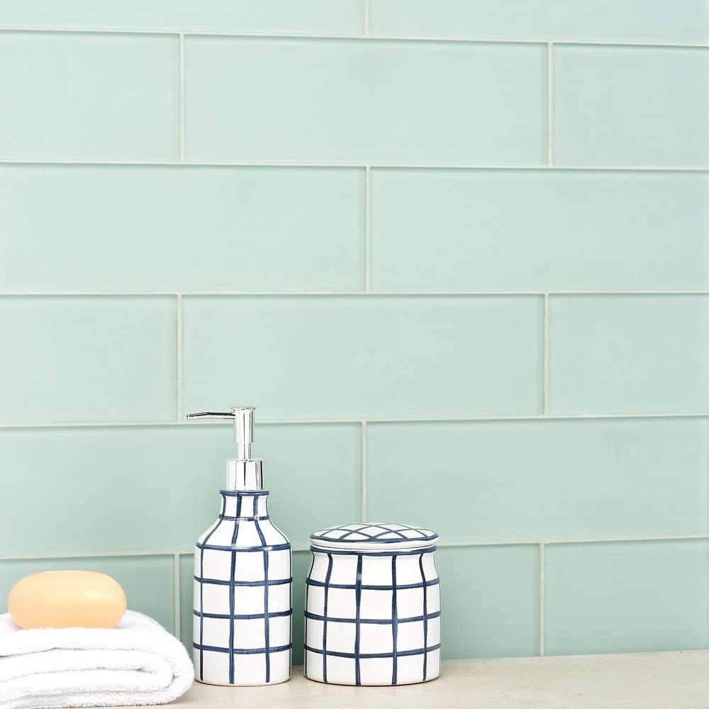 Contempo Seafoam Frosted 4 in. x 12 in. Glass Tile (15 pieces 5 sq.ft/Box) by Ivy Hill Tile 4 Contempo Seafoam Frosted 4 in. x 12 in. Glass Tile (15 pieces 5 sq.ft/Box) by Ivy Hill Tile - Image 2
