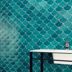 Beta Teal 2.44 in. x 5 in. Scallop Polished Ceramic Wall Tile (4.06 sq. ft./Case) by Ivy Hill Tile -Tile Elegant Shop teal ivy hill tile ceramic tile ext3rd105987 76 1000