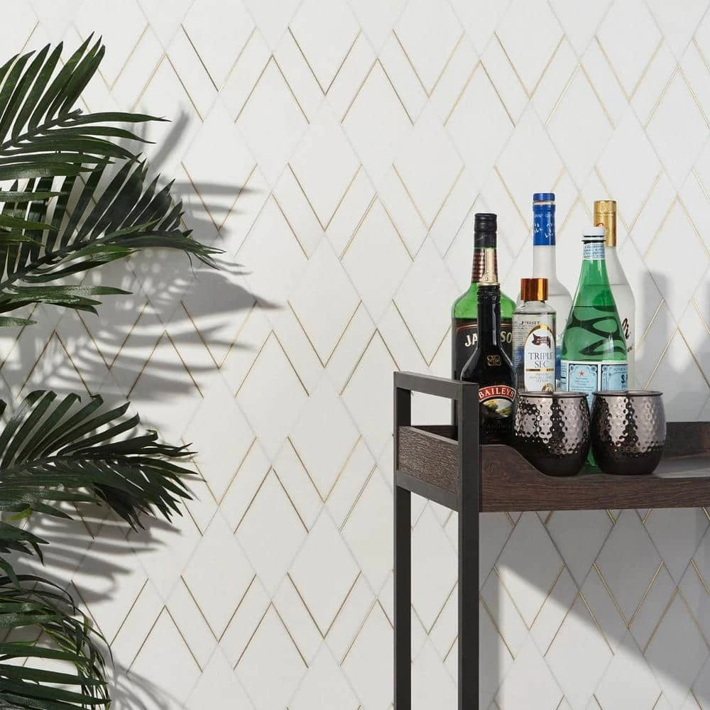 Mehko Thassos 11.81 in. x 14.96 in. Polished Marble and Brass Wall Tile (1.22 sq. ft./Each) by Ivy Hill Tile 7 Mehko Thassos 11.81 in. x 14.96 in. Polished Marble and Brass Wall Tile (1.22 sq. ft./Each) by Ivy Hill Tile - Image 5