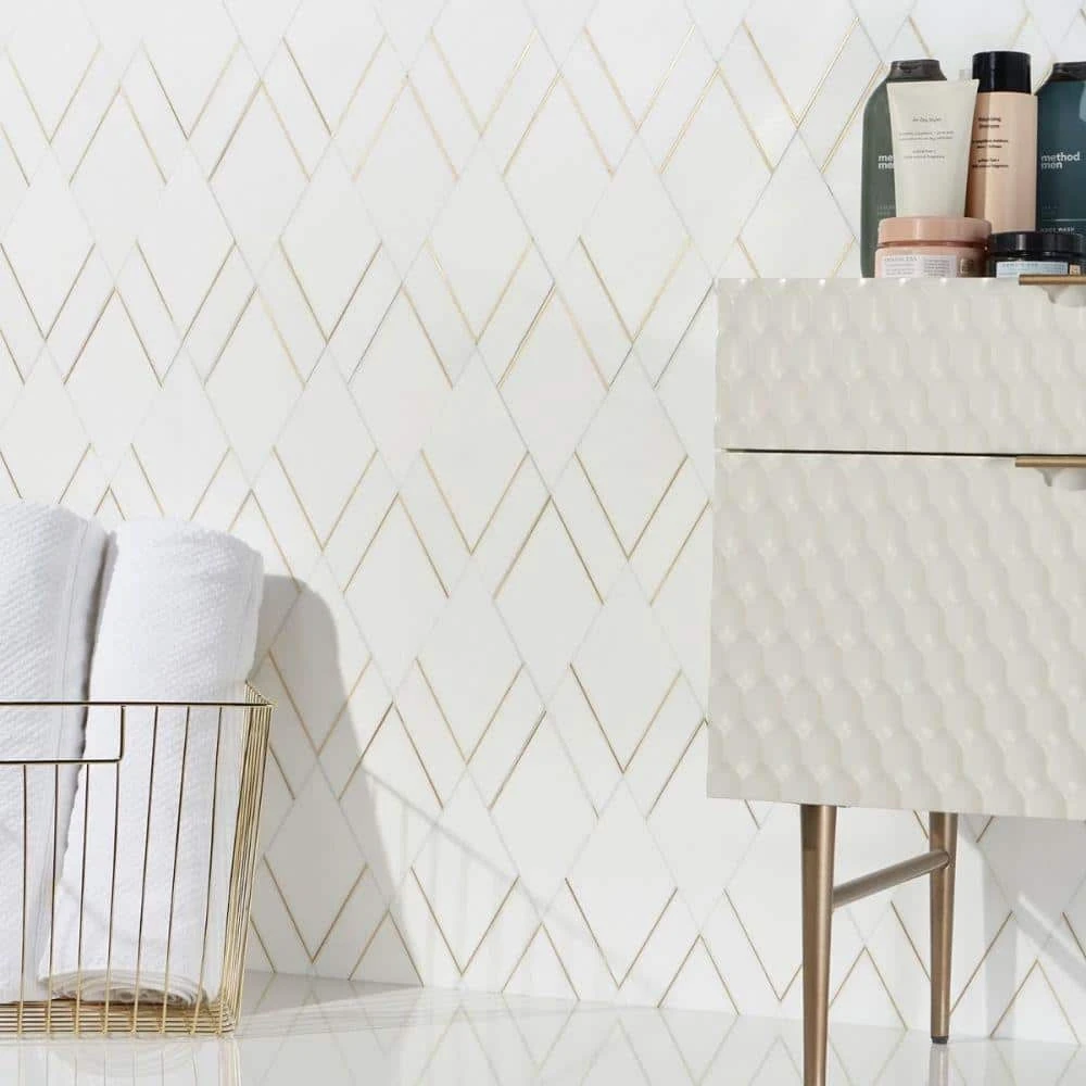 Mehko Thassos 11.81 in. x 14.96 in. Polished Marble and Brass Wall Tile (1.22 sq. ft./Each) by Ivy Hill Tile 4 Mehko Thassos 11.81 in. x 14.96 in. Polished Marble and Brass Wall Tile (1.22 sq. ft./Each) by Ivy Hill Tile - Image 2