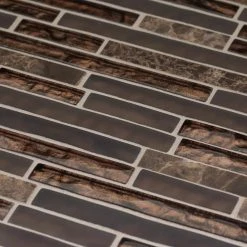 Walnut Foil Emperador Pencil 10.75 in. x 11 in. x 8mm Interlocking Textured Glass Marble Mosaic Tile (8.21 sq. ft./Case) by Jeffrey Court 11 Walnut Foil Emperador Pencil 10.75 in. x 11 in. x 8mm Interlocking Textured Glass Marble Mosaic Tile (8.21 sq. ft./Case) by Jeffrey Court -Tile Elegant Shop walnut brown jeffrey court glass tile 99601 1d 1000