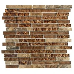 Tile Elegant Shop 39 Walnut Foil Emperador Pencil 10.75 in. x 11 in. x 8mm Interlocking Textured Glass Marble Mosaic Tile (8.21 sq. ft./Case) by Jeffrey Court
