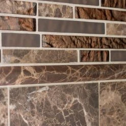 Walnut Foil Emperador Pencil 10.75 in. x 11 in. x 8mm Interlocking Textured Glass Marble Mosaic Tile (8.21 sq. ft./Case) by Jeffrey Court 10 Walnut Foil Emperador Pencil 10.75 in. x 11 in. x 8mm Interlocking Textured Glass Marble Mosaic Tile (8.21 sq. ft./Case) by Jeffrey Court -Tile Elegant Shop walnut brown jeffrey court glass tile 99601 a0 1000