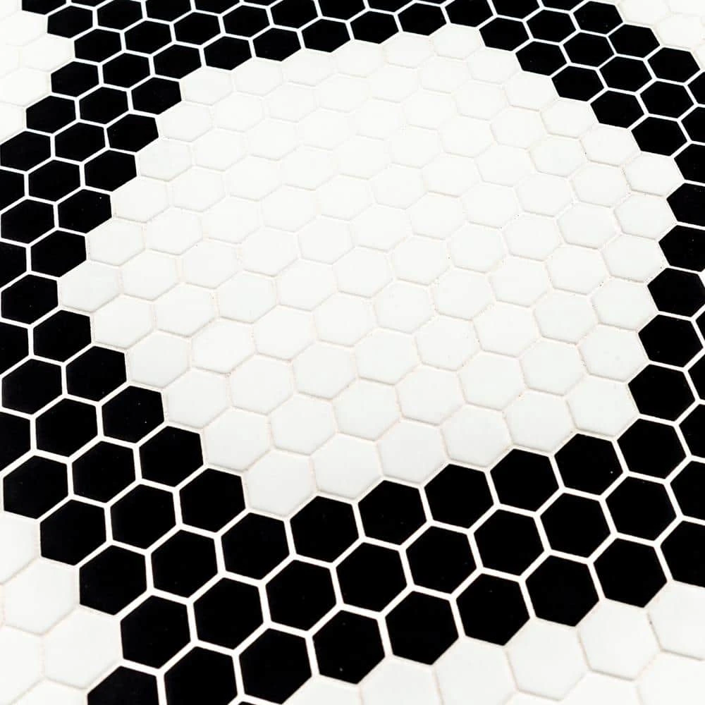 Madeline White/Black 10 in. x 11.5 in. Hexagon Matte Pressed Glass Mosaic Wall and Floor Tile (7.986 sq. ft./Case) by Jeffrey Court 7 Madeline White/Black 10 in. x 11.5 in. Hexagon Matte Pressed Glass Mosaic Wall and Floor Tile (7.986 sq. ft./Case) by Jeffrey Court - Image 5