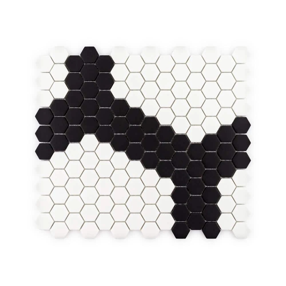 Madeline White/Black 10 in. x 11.5 in. Hexagon Matte Pressed Glass Mosaic Wall and Floor Tile (7.986 sq. ft./Case) by Jeffrey Court 3 Madeline White/Black 10 in. x 11.5 in. Hexagon Matte Pressed Glass Mosaic Wall and Floor Tile (7.986 sq. ft./Case) by Jeffrey Court