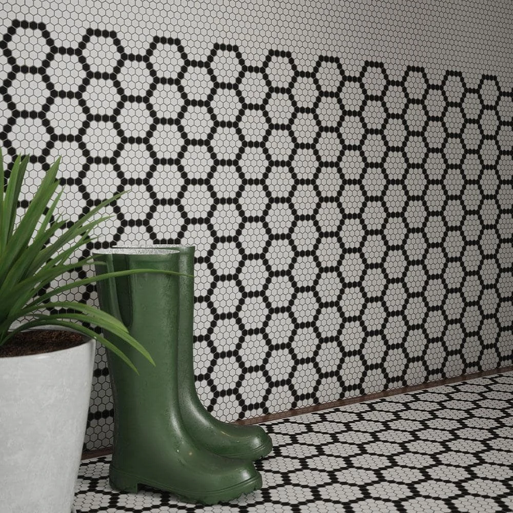 Hexagon Pattern White 9.875 in. x 11.375 in. Hexagon Matte Glass Mosaic Wall and Floor Tile (15.60 sq. ft./Case) by Jeffrey Court 4 Hexagon Pattern White 9.875 in. x 11.375 in. Hexagon Matte Glass Mosaic Wall and Floor Tile (15.60 sq. ft./Case) by Jeffrey Court - Image 2