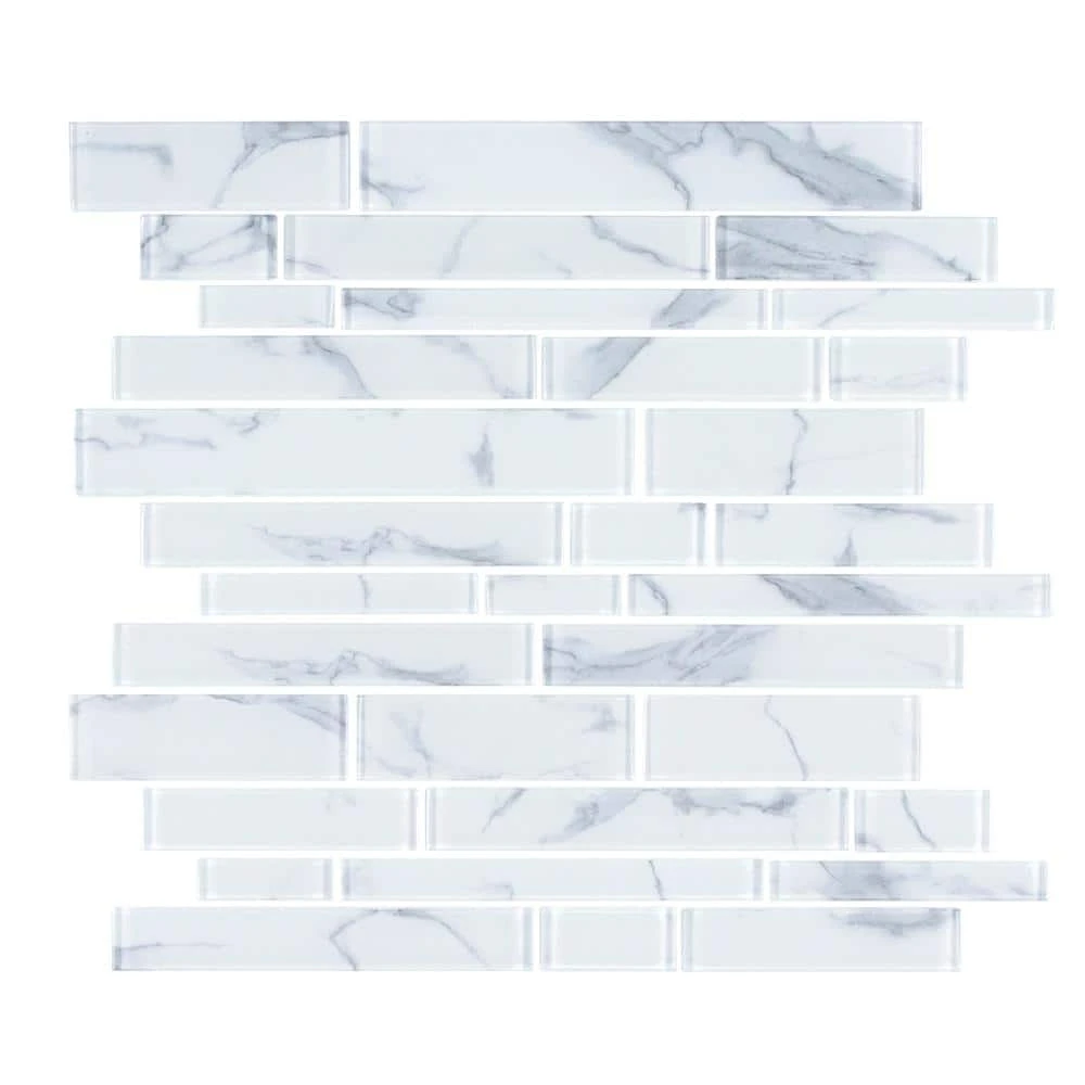 Hampton Cove White 11.625 in. x 11.625 in. Interlocking Glossy Glass Mosaic Tile (0.938 sq. ft./Each) by Jeffrey Court 3 Hampton Cove White 11.625 in. x 11.625 in. Interlocking Glossy Glass Mosaic Tile (0.938 sq. ft./Each) by Jeffrey Court