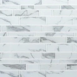 Hampton Cove White 11.625 in. x 11.625 in. Interlocking Glossy Glass Mosaic Tile (0.938 sq. ft./Each) by Jeffrey Court 13 Hampton Cove White 11.625 in. x 11.625 in. Interlocking Glossy Glass Mosaic Tile (0.938 sq. ft./Each) by Jeffrey Court -Tile Elegant Shop white gray jeffrey court glass tile 93030 66 1000