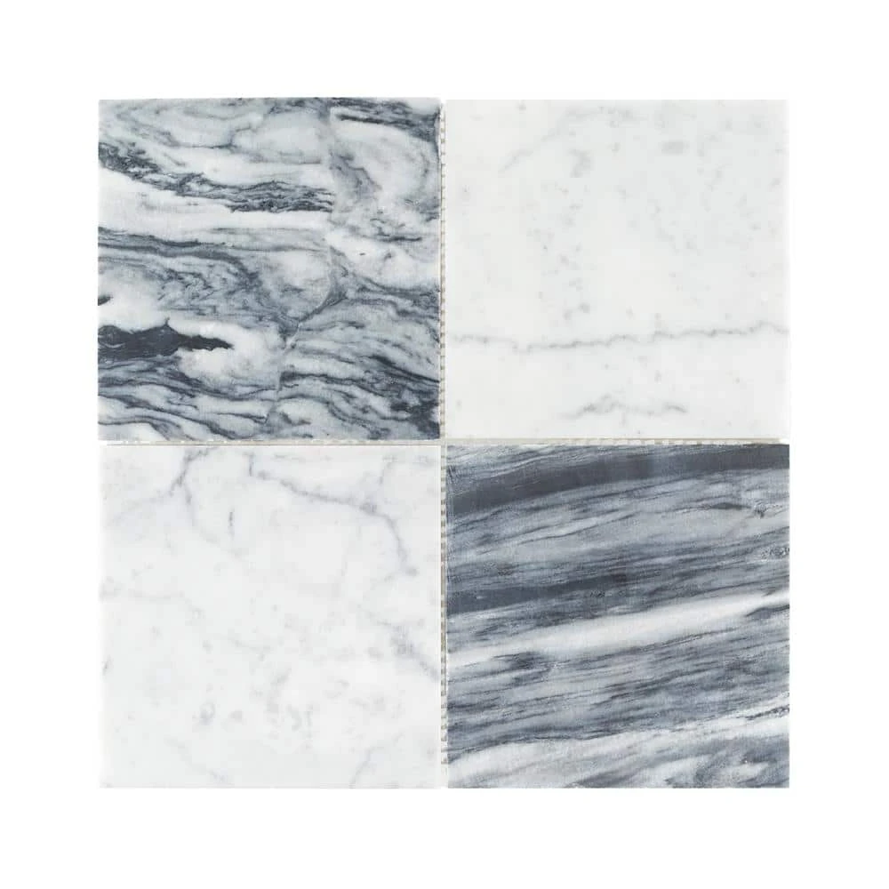 Checkmate White/Grey 11.875 in. x 11.875 in. Square Honed Carrara/Bardiglio Marble Mosaic Tile (9.79 sq. ft./Case) by Jeffrey Court 3 Checkmate White/Grey 11.875 in. x 11.875 in. Square Honed Carrara/Bardiglio Marble Mosaic Tile (9.79 sq. ft./Case) by Jeffrey Court