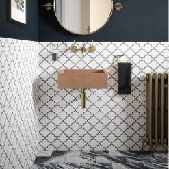 Medieval White/Grey 12.125 in. x 13 in. Arabesque Honed Carrara Marble/Gloss Blue Glass Mosaic Tile (10.946 sq.ft./Case) by Jeffrey Court 19 Medieval White/Grey 12.125 in. x 13 in. Arabesque Honed Carrara Marble/Gloss Blue Glass Mosaic Tile (10.946 sq.ft./Case) by Jeffrey Court -Tile Elegant Shop white grey jeffrey court marble tile 13029 1f 1000