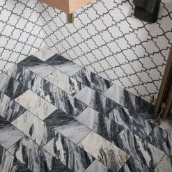 Medieval White/Grey 12.125 in. x 13 in. Arabesque Honed Carrara Marble/Gloss Blue Glass Mosaic Tile (10.946 sq.ft./Case) by Jeffrey Court 20 Medieval White/Grey 12.125 in. x 13 in. Arabesque Honed Carrara Marble/Gloss Blue Glass Mosaic Tile (10.946 sq.ft./Case) by Jeffrey Court -Tile Elegant Shop white grey jeffrey court marble tile 13029 44 1000