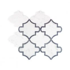 Medieval White/Grey 12.125 in. x 13 in. Arabesque Honed Carrara Marble/Gloss Blue Glass Mosaic Tile (10.946 sq.ft./Case) by Jeffrey Court