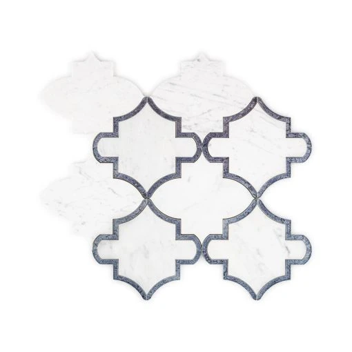 Medieval White/Grey 12.125 in. x 13 in. Arabesque Honed Carrara Marble/Gloss Blue Glass Mosaic Tile (10.946 sq.ft./Case) by Jeffrey Court 4 Medieval White/Grey 12.125 in. x 13 in. Arabesque Honed Carrara Marble/Gloss Blue Glass Mosaic Tile (10.946 sq.ft./Case) by Jeffrey Court -Tile Elegant Shop white grey jeffrey court marble tile 13029 64 1000