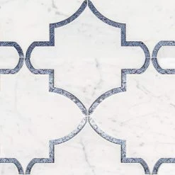 Medieval White/Grey 12.125 in. x 13 in. Arabesque Honed Carrara Marble/Gloss Blue Glass Mosaic Tile (10.946 sq.ft./Case) by Jeffrey Court 15 Medieval White/Grey 12.125 in. x 13 in. Arabesque Honed Carrara Marble/Gloss Blue Glass Mosaic Tile (10.946 sq.ft./Case) by Jeffrey Court -Tile Elegant Shop white grey jeffrey court marble tile 13029 a0 1000