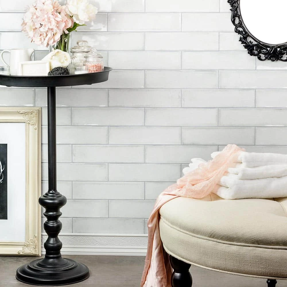 Moze White 3 in. x 12 in. 9 mm Ceramic Wall Tile (22-Piece) (5.38 sq. ft./ Box) by Ivy Hill Tile 4 Moze White 3 in. x 12 in. 9 mm Ceramic Wall Tile (22-Piece) (5.38 sq. ft./ Box) by Ivy Hill Tile - Image 2