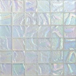 Marina Iridescent Squares White 11.75 in x 11.75 in. x 8 mm Glass Mosaic Wall Tile by Ivy Hill Tile