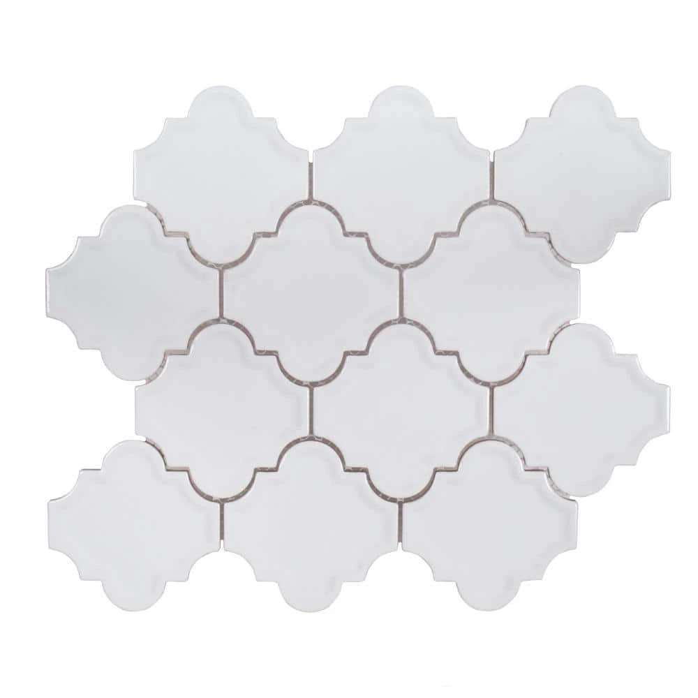 Marrakech White 9.38 in. x 12.25 in. Arabesque Glossy Ceramic Mosaic Tile (7.975 sq. ft./Case) by Jeffrey Court 2 Marrakech White 9.38 in. x 12.25 in. Arabesque Glossy Ceramic Mosaic Tile (7.975 sq. ft./Case) by Jeffrey Court
