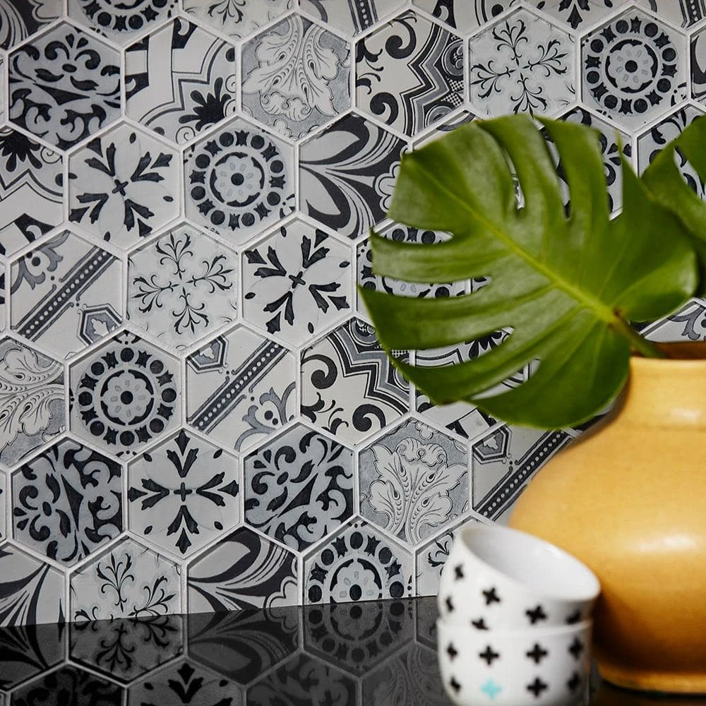 Morris Block White 12 in. x 10.375 in. Hexagon Glossy Glass Mosaic Tile (12.97 sq. ft./Case) by Jeffrey Court 8 Morris Block White 12 in. x 10.375 in. Hexagon Glossy Glass Mosaic Tile (12.97 sq. ft./Case) by Jeffrey Court - Image 6