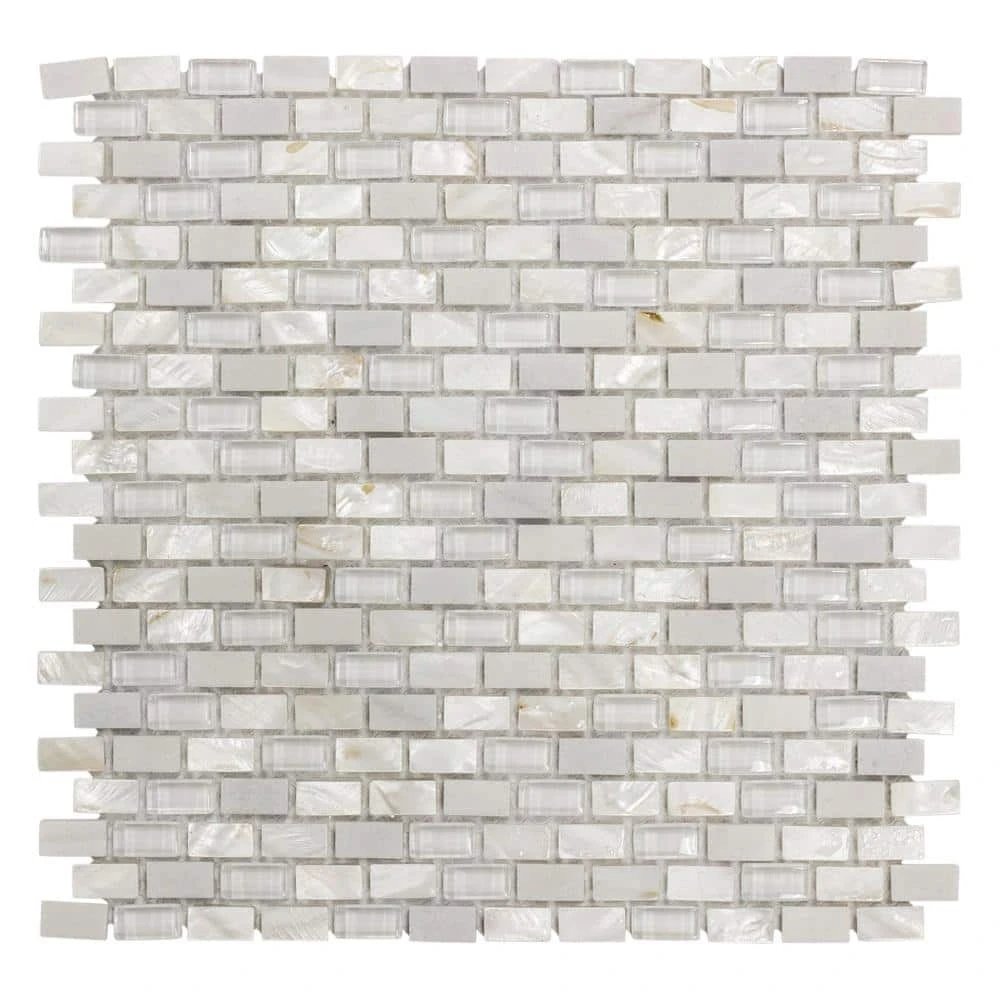 Lightning White 11.75 in. x 11.75 in. Interlocking Mixed Glass, Shell and Marble Mosaic Tile (0.958 sq. ft./Each) by Jeffrey Court 3 Lightning White 11.75 in. x 11.75 in. Interlocking Mixed Glass, Shell and Marble Mosaic Tile (0.958 sq. ft./Each) by Jeffrey Court
