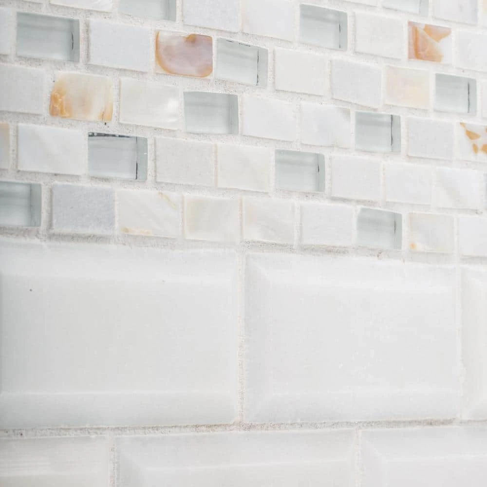 Lightning White 11.75 in. x 11.75 in. Interlocking Mixed Glass, Shell and Marble Mosaic Tile (0.958 sq. ft./Each) by Jeffrey Court 6 Lightning White 11.75 in. x 11.75 in. Interlocking Mixed Glass, Shell and Marble Mosaic Tile (0.958 sq. ft./Each) by Jeffrey Court - Image 4