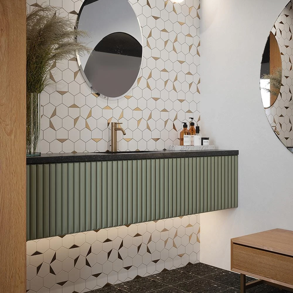 Bees Knees White 13 in. x 11.125 in. Hexagon Honed Marble and Metal Mosaic Wall and Floor Tile (10.04 sq. ft./Case) by Jeffrey Court 8 Bees Knees White 13 in. x 11.125 in. Hexagon Honed Marble and Metal Mosaic Wall and Floor Tile (10.04 sq. ft./Case) by Jeffrey Court - Image 6